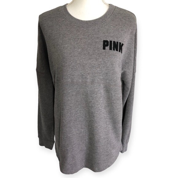 Victoria’s Secret PINK Grey Logo Long Sleeve Sweatshirt - Picture 1 of 6